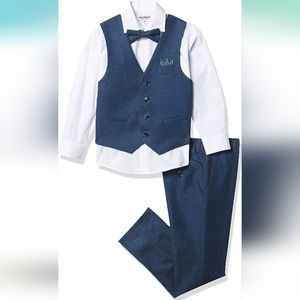 Isaac Mizrahi Slim Fit Boy's 4pc Textured Linen Vest Set